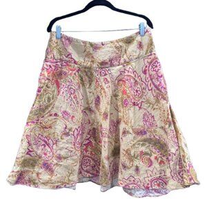 Lauren Ralph Lauren 100% Linen A-Line Paisley Floral Pocket Midi Skirt (Size 10)